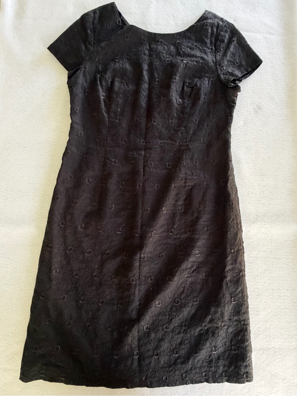 Talbots Black Short-Sleeve sheath Midi Dress 100% Linen